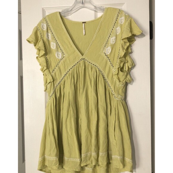 Free People Sz Medium Falling Water‎ Babydoll Embroidered Tunic Top Boho Y2K - Picture 10 of 10